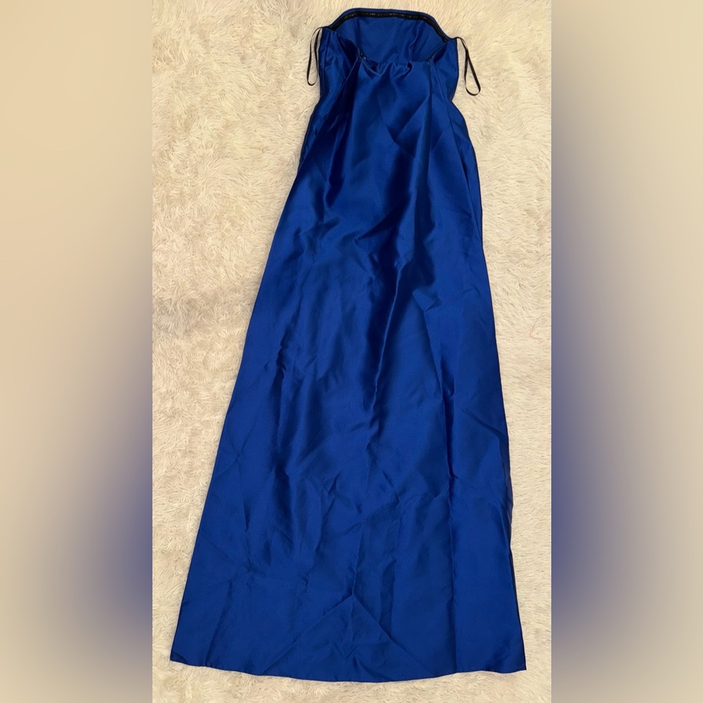 NEW Alfred Sung Strapless Satin Twill Column Gown w/ Removable Train sz 4 Blue - Picture 9 of 10